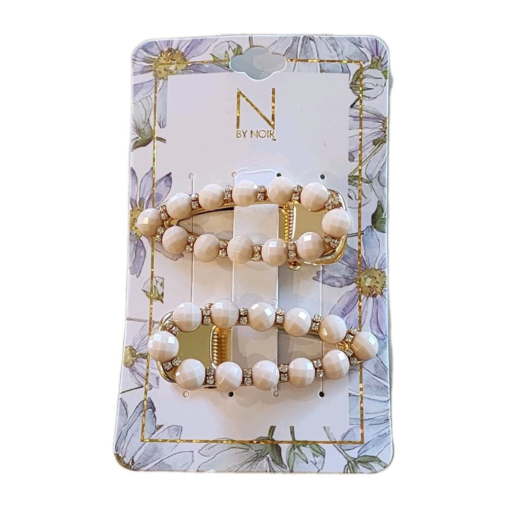 Set of 2 Beaded Rhinestone Cream Ivory Hair Clip Barretts N by Noir NEW Bridal